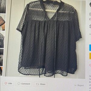 Sheer Black Flowy Lined Blouse Short Sleeves Size 14